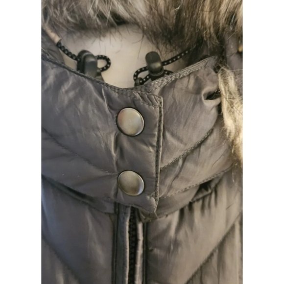 Eddie Bauer Goose Down Cinch Hooded Puffer Coat Parka Detachable Fur Trim Wmns M - Picture 2 of 11